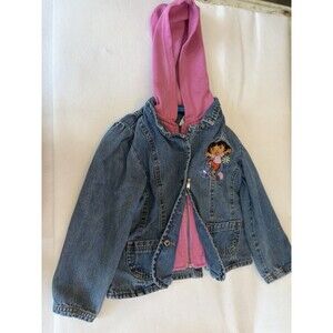 2006 Dora Hooded Denim Jacket Size 5 Toddler Girl Jean Jacket with Pockets